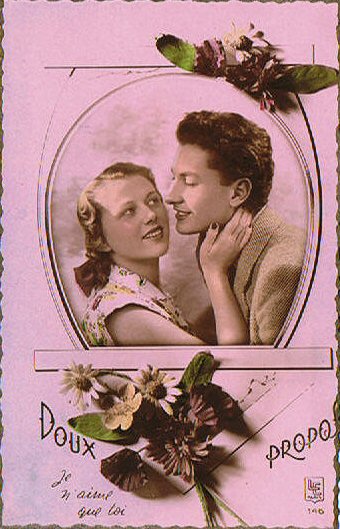 carte ancienne couple d'amoureux
